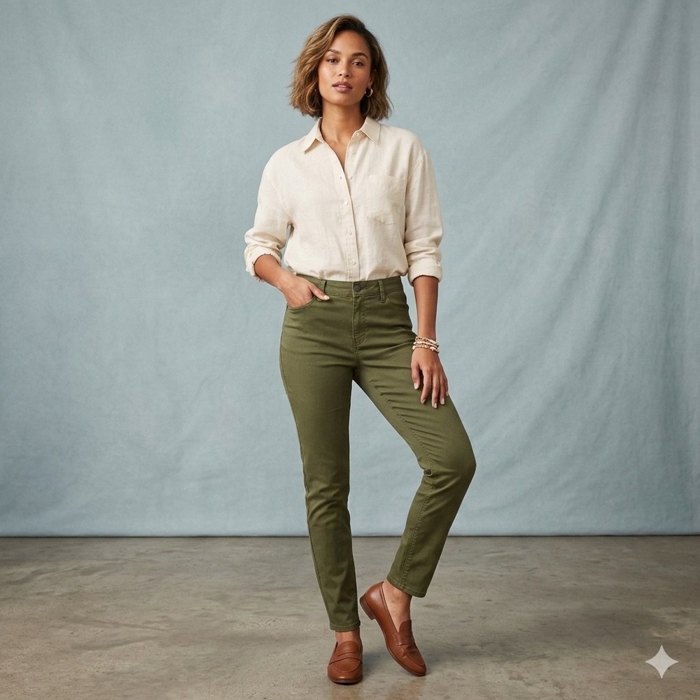 Old Navy Womens Size 10 Rockstar Super Skinny Pants Olive Green Mid Rise Sateen